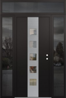 DIAMOND A13 68" X 96" BLACK/BLACK CLEAR GLASS PANEL STAINLESS STEEL LHI WITH 2 SIDELITES AND TRANSOM MIRRORED GLASS