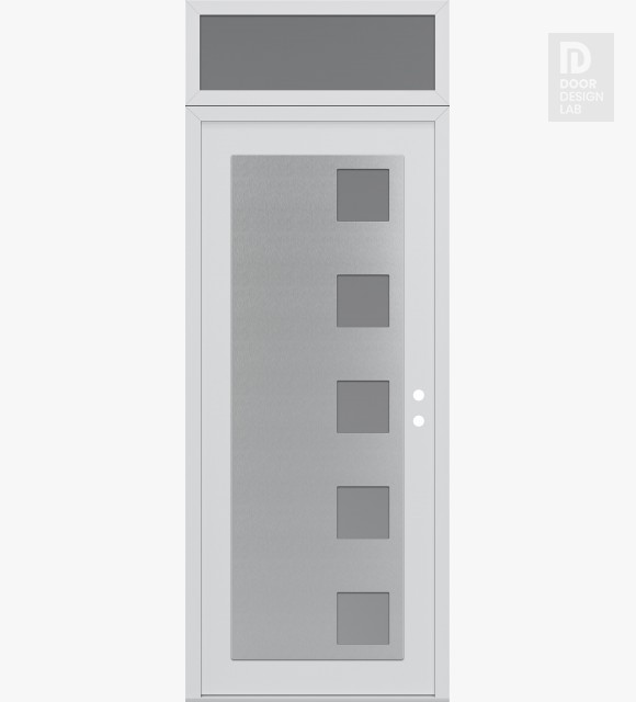 Modern Steel Front Door Diamond C5 36" x 96" white/white frosted Glass Panel stainless steel LHI with Transom frosted Glass