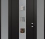 Modern Steel Front Door DIAMOND A12 60" X 96" BLACK/BLACK CLEAR GLASS PANEL STAINLESS STEEL LHI WITH 2 SIDELITES AND TRANSOM FROSTED GLASS