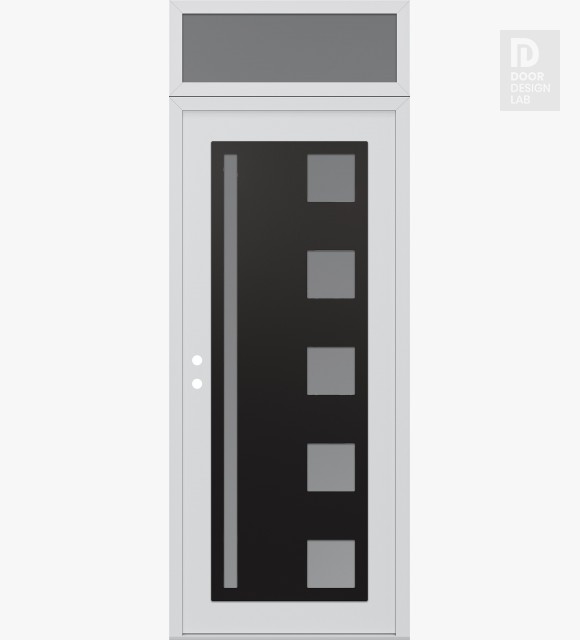 Modern Steel Front Door Diamond C3 36" x 96" white/white frosted Glass Panel black RHI with Transom frosted Glass