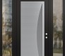 Modern Steel Front Door Diamond C13 64" x 96" black/white frosted Glass Panel stainless steel LHI with 2 Sidelites and Transom clear Glass