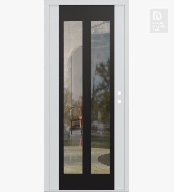 Modern Steel Front Door Diamond C14 36" x 80" white/white clear Glass Panel black LHI
