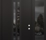 Modern Steel Front Door DIAMOND A8 48" X 96" BLACK/BLACK MIRRORED GLASS PANEL BLACK LHI WITH SIDELITE AND TRANSOM MIRRORED GLASS