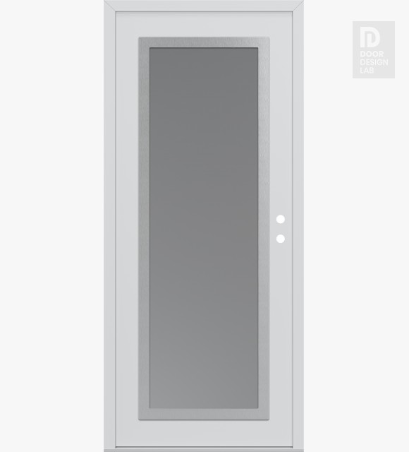 Modern Steel Front Door Diamond C1 36" x 80" white/white frosted Glass Panel stainless steel LHI