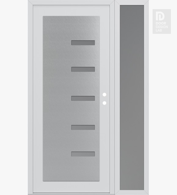 Modern Steel Front Door Diamond C8 52" x 80" white/white frosted Glass Panel stainless steel LHI with Sidelite frosted Glass