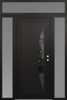 Diamond C13 68" x 96" black/black mirrored Glass Panel black LHI with 2 Sidelites and Transom frosted Glass
