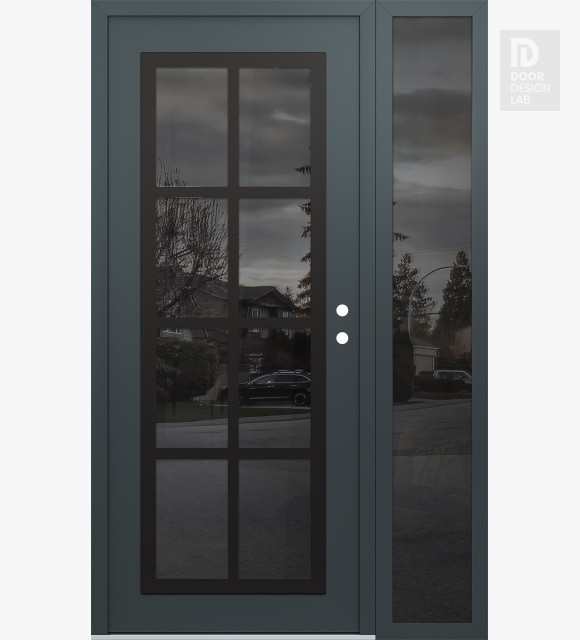 Modern Steel Front Door Diamond C16 52" x 80" anthracite/anthracite mirrored Glass Panel black LHI with Sidelite mirrored Glass
