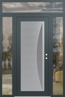 Diamond C13 68" x 96" anthracite/anthracite frosted Glass Panel stainless steel LHI with 2 Sidelites and Transom clear Glass