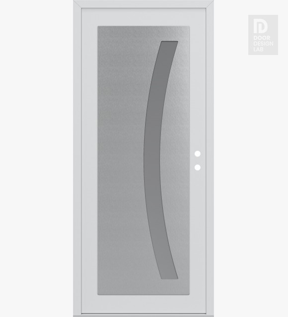 Modern Steel Front Door Diamond C4 36" x 80" white/white frosted Glass Panel stainless steel LHI