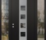 Modern Steel Front Door DIAMOND A13 64" X 96" BLACK/BLACK MIRRORED GLASS PANEL STAINLESS STEEL RHI WITH 2 SIDELITES AND TRANSOM CLEAR GLASS