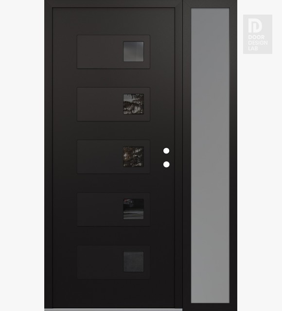 Modern Steel Front Door Diamond D2 52" x 80" black/black mirrored Glass Panel black LHI with Sidelite frosted Glass