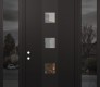 Modern Steel Front Door DIAMOND A12 60" X 96" BLACK/BLACK CLEAR GLASS PANEL BLACK RHI WITH 2 SIDELITES AND TRANSOM MIRRORED GLASS