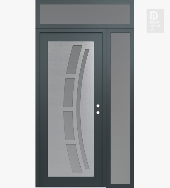 Modern Steel Front Door Diamond C12 52" x 96" anthracite/anthracite frosted Glass Panel stainless steel LHI with Sidelite and Transom frosted Glass