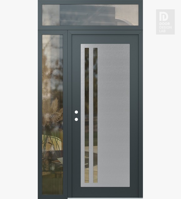 Modern Steel Front Door Diamond C6 50" x 96" anthracite/anthracite clear Glass Panel stainless steel RHI with Sidelite and Transom clear Glass