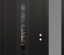 Modern Steel Front Door DIAMOND A2 52" X 96" BLACK/BLACK MIRRORED GLASS PANEL BLACK LHI WITH SIDELITE AND TRANSOM FROSTED GLASS