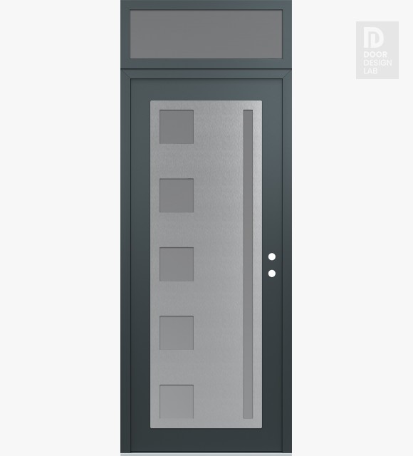 Modern Steel Front Door Diamond C3 36" x 96" anthracite/anthracite frosted Glass Panel stainless steel LHI with Transom frosted Glass