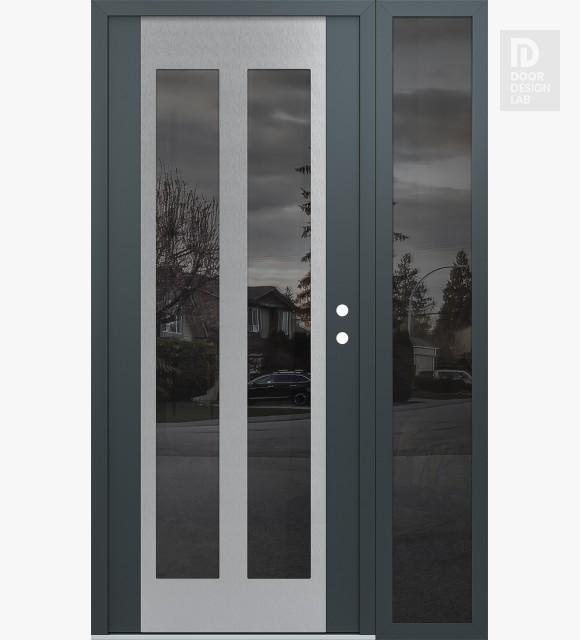 Modern Steel Front Door Diamond C14 48" x 80" anthracite/anthracite mirrored Glass Panel stainless steel LHI with Sidelite mirrored Glass