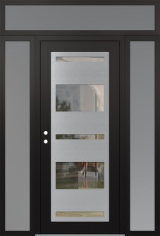 Diamond C10 60" x 96" black/black clear Glass Panel stainless steel RHI with 2 Sidelites and Transom frosted Glass