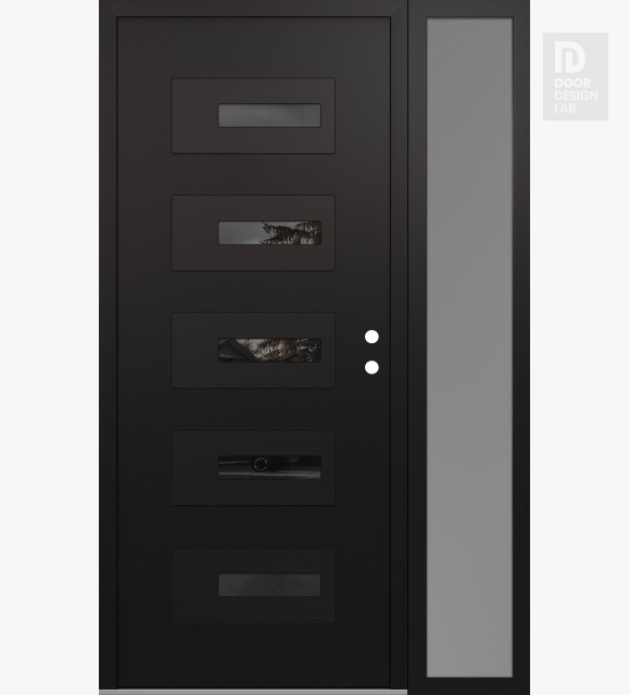 Modern Steel Front Door Diamond D6 48" x 80" black/black mirrored Glass Panel black LHI with Sidelite frosted Glass