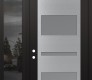 Modern Steel Front Door Diamond C10 52" x 96" black/white frosted Glass Panel stainless steel RHI with Sidelite and Transom mirrored Glass
