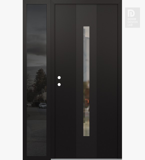 Modern Steel Front Door DIAMOND A2 50" X 80" BLACK/BLACK CLEAR GLASS PANEL BLACK RHI WITH SIDELITE MIRRORED GLASS