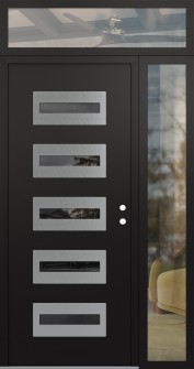 Diamond D4 50" x 96" black/black mirrored Glass Panel stainless steel LHI with Sidelite and Transom clear Glass