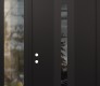 Modern Steel Front Door DIAMOND A4 50" X 96" BLACK/BLACK MIRRORED GLASS PANEL BLACK RHI WITH SIDELITE AND TRANSOM CLEAR GLASS
