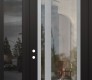 Modern Steel Front Door Diamond C15 50" x 96" black/black clear Glass Panel stainless steel RHI with Sidelite and Transom mirrored Glass