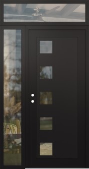 Diamond C5 50" x 96" black/black clear Glass Panel black RHI with Sidelite and Transom clear Glass
