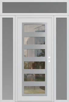 Diamond C9 68" x 96" white/white clear Glass Panel stainless steel LHI with 2 Sidelites and Transom frosted Glass