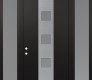 Modern Steel Front Door DIAMOND A12 68" X 96" BLACK/WHITE FROSTED GLASS PANEL STAINLESS STEEL RHI WITH 2 SIDELITES AND TRANSOM FROSTED GLASS