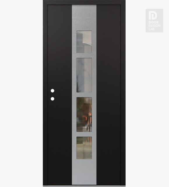 Modern Steel Front Door DIAMOND A10 36" X 80" BLACK/BLACK CLEAR GLASS PANEL STAINLESS STEEL RHI