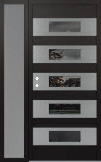 Diamond D5 50" x 80" black/black mirrored Glass Panel stainless steel RHI with Sidelite frosted Glass