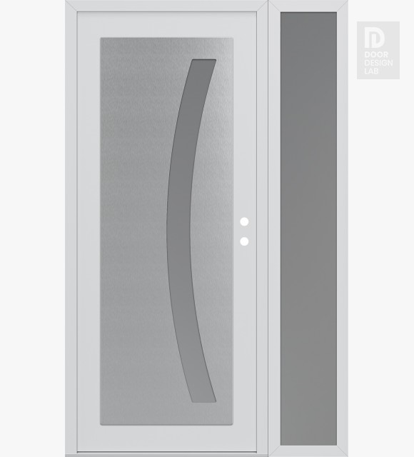 Modern Steel Front Door Diamond C4 48" x 80" white/white frosted Glass Panel stainless steel LHI with Sidelite frosted Glass