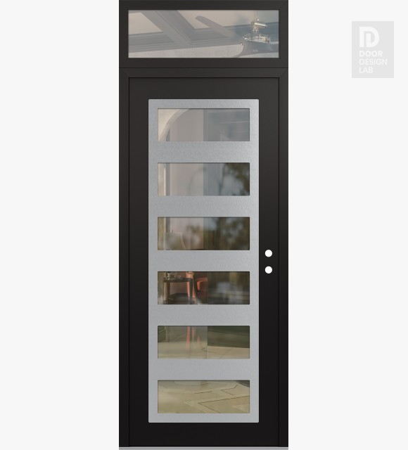 Modern Steel Front Door Diamond C9 36" x 96" black/black clear Glass Panel stainless steel LHI with Transom clear Glass