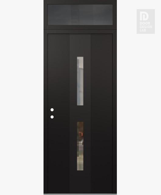 Modern Steel Front Door DIAMOND A6 36" X 96" BLACK/BLACK CLEAR GLASS PANEL BLACK RHI WITH TRANSOM MIRRORED GLASS