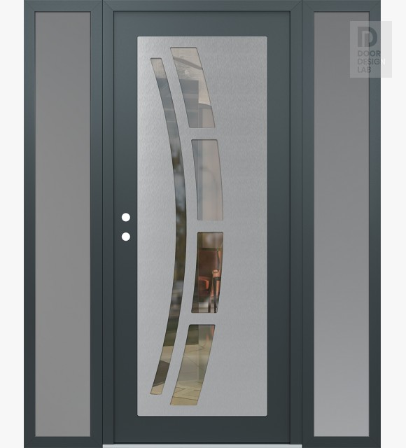 Modern Steel Front Door Diamond C12 60" x 80" anthracite/anthracite clear Glass Panel stainless steel RHI with 2 Sidelites frosted Glass
