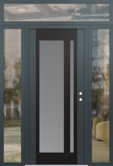 Diamond C15 68" x 96" anthracite/anthracite frosted Glass Panel black LHI with 2 Sidelites and Transom clear Glass