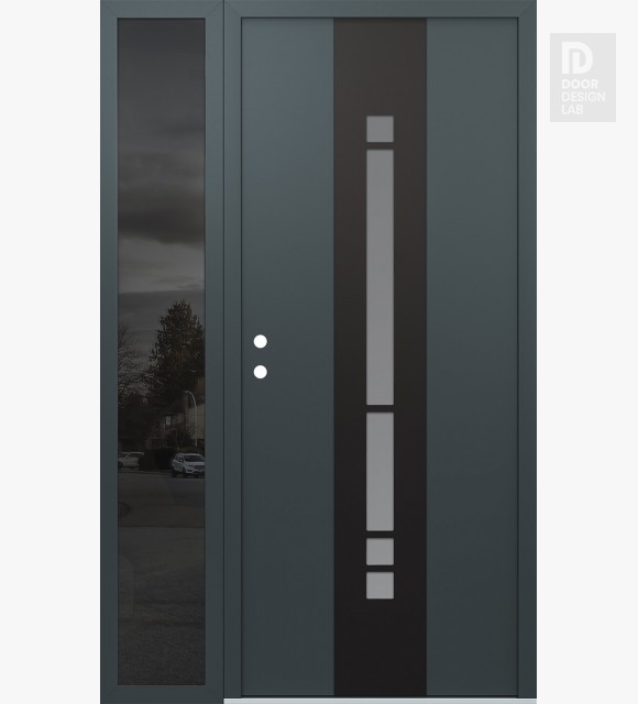 Modern Steel Front Door DIAMOND A3 52" X 80" ANTHRACITE/ANTHRACITE FROSTED GLASS PANEL BLACK RHI WITH SIDELITE MIRRORED GLASS
