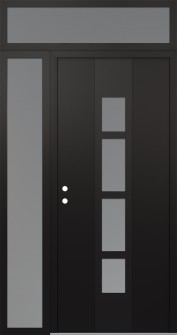 DIAMOND A10 50" X 96" BLACK/WHITE FROSTED GLASS PANEL BLACK RHI WITH SIDELITE AND TRANSOM FROSTED GLASS