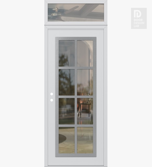 Modern Steel Front Door Diamond C16 36" x 96" white/white clear Glass Panel stainless steel RHI with Transom clear Glass