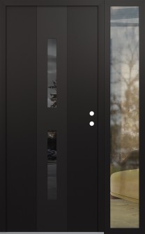 DIAMOND A6 48" X 80" BLACK/BLACK MIRRORED GLASS PANEL BLACK LHI WITH SIDELITE CLEAR GLASS