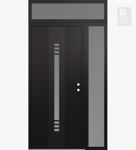 Modern Steel Front Door DIAMOND A5 50" X 96" BLACK/WHITE FROSTED GLASS PANEL BLACK LHI WITH SIDELITE AND TRANSOM FROSTED GLASS