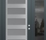 Modern Steel Front Door Diamond C9 48" x 96" anthracite/anthracite frosted Glass Panel stainless steel LHI with Sidelite and Transom mirrored Glass