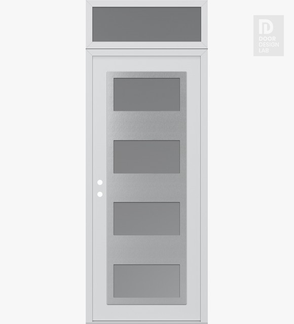 Modern Steel Front Door Diamond C2 36" x 96" white/white frosted Glass Panel stainless steel RHI with Transom frosted Glass