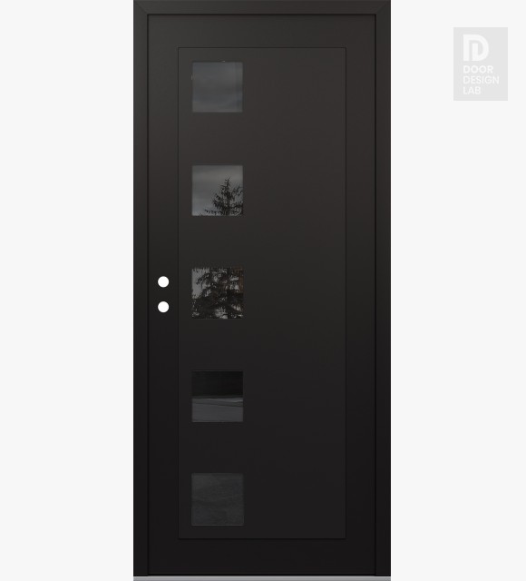 Modern Steel Front Door Diamond C5 36" x 80" black/black mirrored Glass Panel black RHI