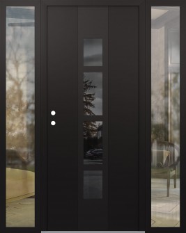 DIAMOND A10 60" X 80" BLACK/BLACK MIRRORED GLASS PANEL BLACK RHI WITH 2 SIDELITES CLEAR GLASS