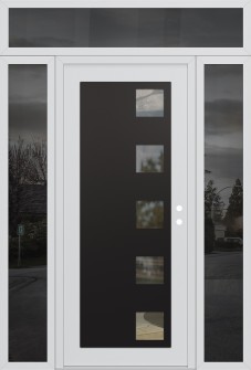 Diamond C5 68" x 96" white/white clear Glass Panel black LHI with 2 Sidelites and Transom mirrored Glass