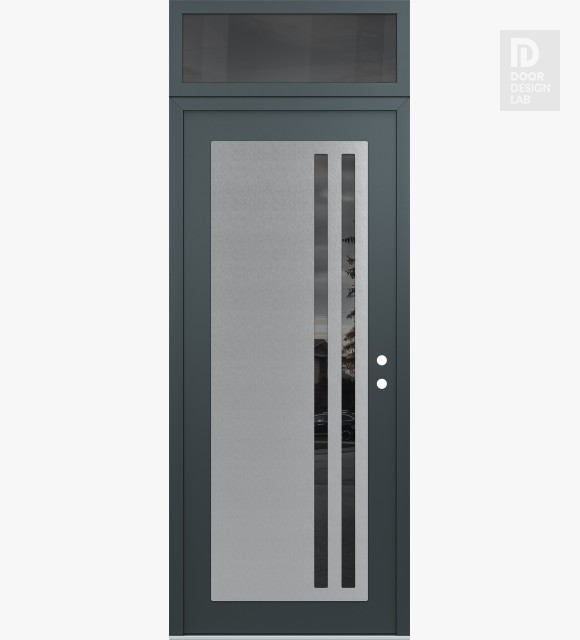 Modern Steel Front Door Diamond C6 36" x 96" anthracite/anthracite mirrored Glass Panel stainless steel LHI with Transom mirrored Glass