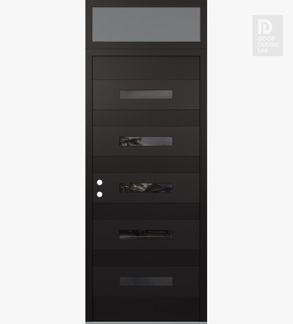Modern Steel Front Door Diamond D9 36" x 96" black/black mirrored Glass Panel black RHI with Transom frosted Glass